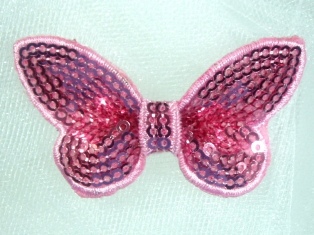 DE2 Pink Butterfly Sequin Hair Bow / Brooch / Applique 2.25"