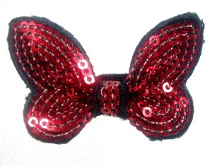 DE2 Red Black Butterfly Sequin Hair Bow / Brooch /  Applique 2.25"