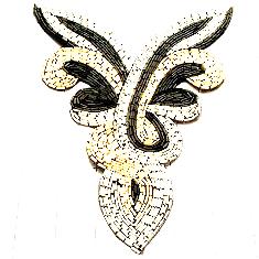 FS2083  Silver Black Gold Yoke Collar Beaded Applique 8"