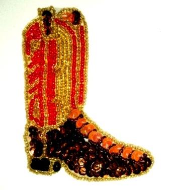 EB13  Cowboy Boot Sequin Beaded Applique 3.5"