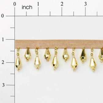 E1670 Gold Teardrop Beaded Fringe Sewing Trim 1"-gold,teardrop,fringe,embellishment,beaded,beads,applique,trim,motif,