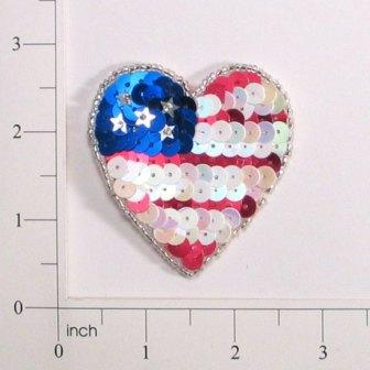 E30201 Patriotic Heart Beaded Sequin Applique-patriotic,heart,red,white,blue,embellishment,sewing,sequin,beaded,bead,sequins,appliques