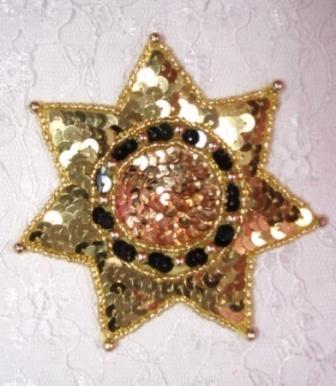 E468  Sheriff badge Sequin Beaded Applique  3.5"-sequin,beaded,applique,sheriff,badge 
