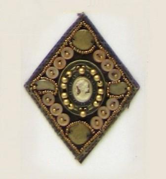 E5958  Antique Brown Gold Cameo Beaded Applique 4.5"-antique,brown,gold,cameo,bead,beaded,applique