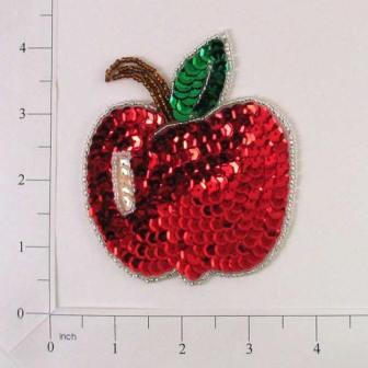 E632 Red Apple Sequin Beaded Applique 3.5"