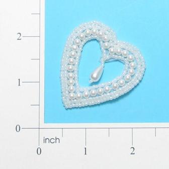 E6440  White Pearl Heart Bridal Beaded Applique 2"