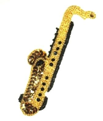 E669  Saxophone Musical Instrument Sequin Beaded Applique 5.5"