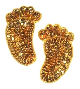E923  Gold Feet Sequin Beaded Applique 3.5" Mirror Pair