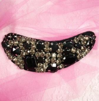 EA11 Black Jewel Beaded Rhinestone Applique 6"-applique,beaded,rhinestone,black