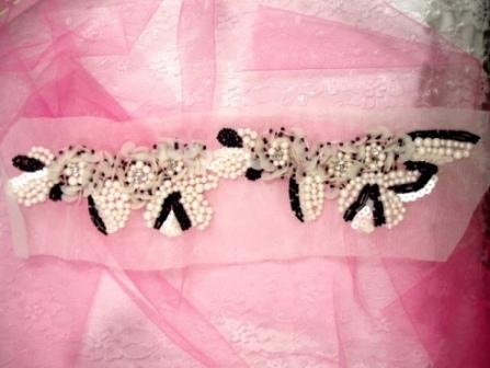 EA16  White Black Pearl Collar Sequin Beaded Applique 11"-applique,sequin,beaded,applique,motif,crystal,pearl,collar,yoke