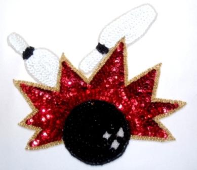 EB3  Bowling Strike Sequin Beaded Applique 7.5"-bowling,ball,strike,sequin,beaded,applique