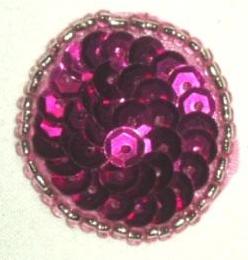 EB4  Dot/Bubble  Fuchsia Sequin Beaded Applique 1"-stork,flying,sequin,beaded,applique,dot,bubble,fuchsia