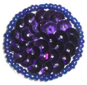 EB4  Dot/Bubble Purple Sequin Beaded Applique 1"-stork,flying,sequin,beaded,applique,dot,bubble,purple