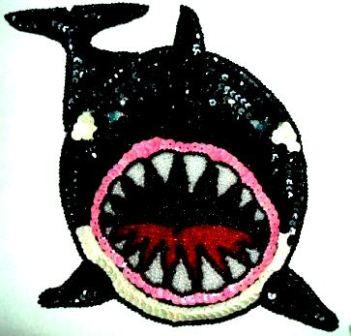 EB6  Shark Sequin Beaded Applique 6.25"-shark,sequin,beaded,applique