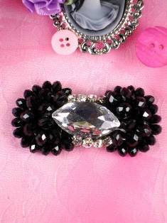 EFA161 Black Beaded Victorian Bow Rhinestone Brooch 2.75"