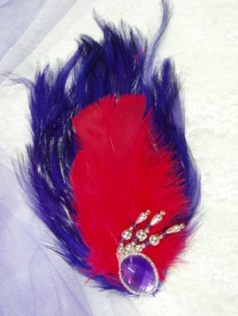 FB4  Purple & Red Feather Brooch Applique 8"-feather,brooch,applique,purple,red
