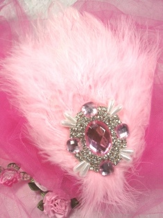 FB48  Light Pink Feather Crystal AB Rhinestone Applique Brooch 7"