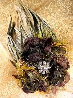 FB56 Brown Striped Floral Rhinestone Feather