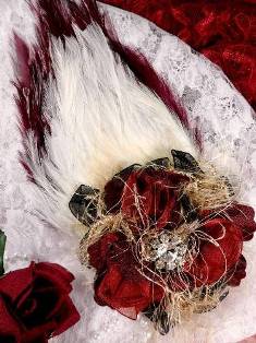 FB56 Burgundy & Ivory Floral Rhinestone Feather