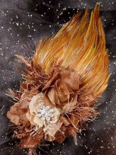 FB56 Chocolate Floral Rhinestone Feather