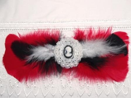 FB9   Fancy Cameo Bow Feather Brooch Applique 7.5"-feather,brooch,applique,cameo