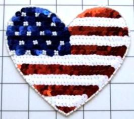FS785A Patriotic Heart Beaded Sequin Applique 4.75"