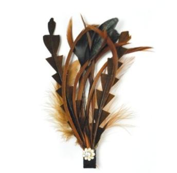 FE4164  Brown Rhinestone Feather Brooch / Pin  Vintage Style-feather,brooch,pin,applique,brown