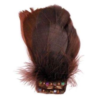 FE4167   Brown  Beaded Victorian Feather Brooch / Applique-brown,feather,fur,brooch,applique,rhinestone