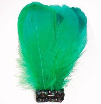 FE4167   Kelly Green Beaded Victorian Feather Brooch / Applique-kelly,green,feather,fur,brooch,applique,rhinestone