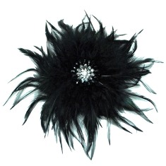 E4246  Black Rhinestone Feather Brooch 9"