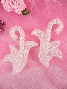 AFS05 Crystal Waves Pearl Bubbles MIRROR PAIR Sequin Beaded Appliques 2.5"