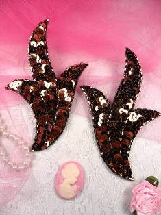 FS1023B Bronze Mirror Pair Beaded Sequin Appliques 4"