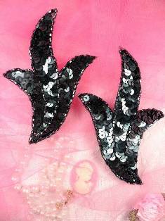 FS1023B Gunmetal Mirror Pair Beaded Sequin Appliques 4"