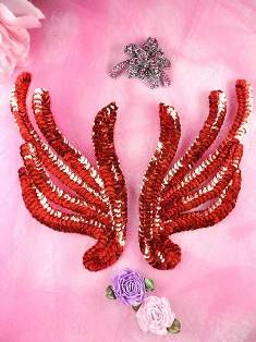 FS1061X Red Mirror Pair Sequin Appliques 6"