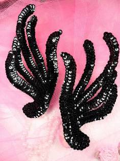 FS1061X Black Mirror Pair Sequin Appliques 6"