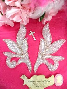 FS145 Crystal AB Silver Mirror Pair Beaded Sequin Appliques 7"