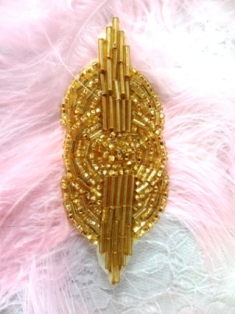 FS174  Small Gold Triple Circle Beaded Applique 3.25"
