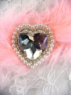FS2358 Heart Silver Pearl Glass Rhinestone Beaded Applique 1"