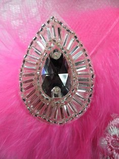 FS2378  Silver Rhinestone Teardrop Beaded Applique 1.5"