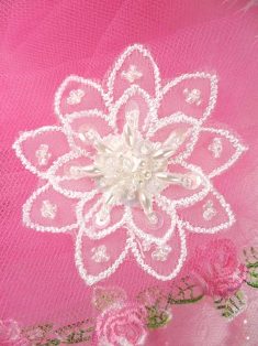 FS2666 White Venice Lace Floral Sequin Beaded Applique 2"