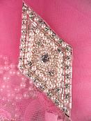 FS338 Crystal Clear Pearl Rhinestone Diamond Beaded Applique 4"