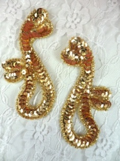 FS339 Gold Mirror Pair Beaded Sequin Appliques 3.5"