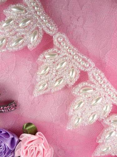 FS3639 Crystal Iris Pearl Beaded Cluster Trim 1.75"