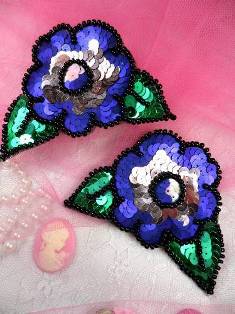 FS3681 Multi Color Mirror Pair Floral Sequin Appliques 4.5"