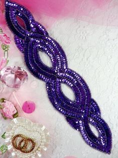 FS400 Purple Designer Sequin Beaded Applique 9"