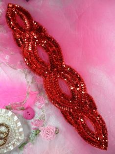 FS400 Red Designer Sequin Beaded Applique 9"