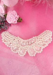 AFS4072 Butterfly Antique White Pearl Beaded Crystal Sequin Applique 3.75"