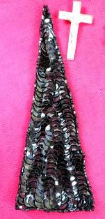 FS473 Gunmetal Triangle Beaded Sequin Applique 5"