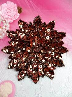 FS474 Bronze Floral Beaded Sequin Applique 3"