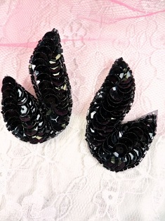 FS549  Black Mirror Pair Beaded Sequin Appliques 3.5"